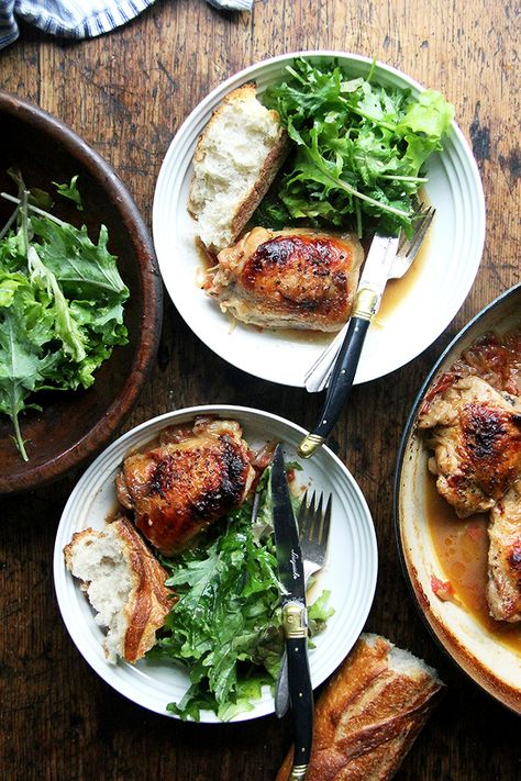 This one-pan chicken with sherry vinegar sauce emerges from the oven with beautifully golden and crisp skin and meat falling off the bone. Alexandras Kitchen, Sherry Chicken, Alexandra Cooks, Vinegar Recipes, Vinegar Sauce, Gastro Pub, Moroccan Chicken, One Pan Chicken, Sherry Vinegar