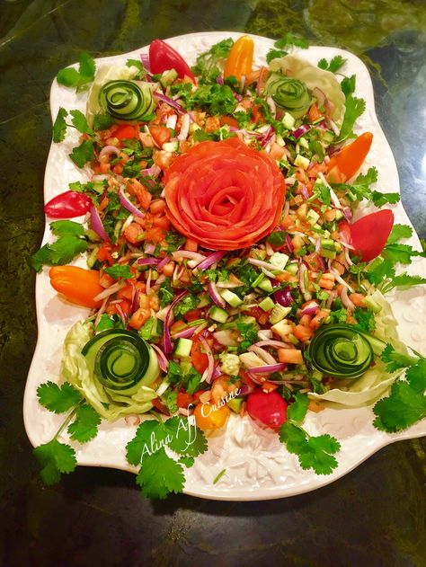 #afghan_salad #salata #vegetables w/ beautiful #rose Afghan Vegetables, Afghan Salad, Afghani Food, Salad Design, Afghan Food, Food Set Up, Rose Recipes, Ramadan Decoration, Salad Ideas