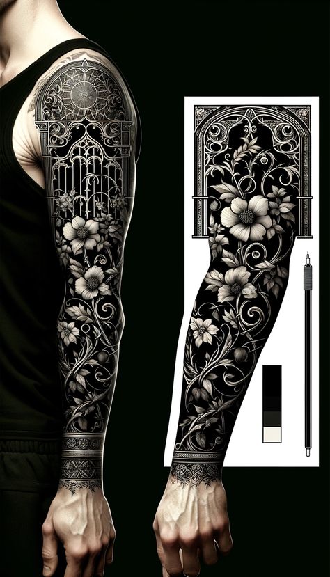 Black Sleeves Tattoo, Full Cover Tattoo Arm, All Black Sleeve Tattoo, Partial Blackout Tattoo Sleeve, Reverse Blackout Tattoo, Black And Gray Sleeve Tattoo, Heavy Black Tattoo, Arm Sleeve Design, Blackout Tattoo Design