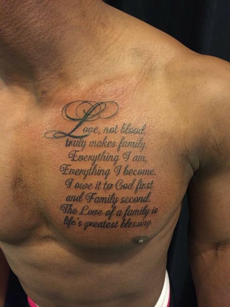 Chest Tattoo Bible Verse, Chest Script Tattoo, Chest Tattoo Script, Chest Tattoo Text, Chest Tattoo Ideas For Men, Chest Tattoo Writing, Chest Tattoo Quotes, Christus Tattoo, Bible Quote Tattoos