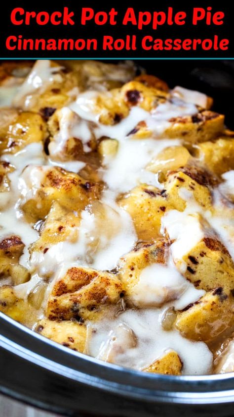 Crock Pot Apple Pie Cinnamon Roll Casserole #breakfast Apple Pie Cinnamon Roll Casserole, Apple Cinnamon Roll Casserole, Crock Pot Apple Pie, Super Easy Breakfast Casserole, Cheesecake Cinnamon, Crockpot Cinnamon Rolls, Roll Cheesecake, Cinnamon Roll Apple Pie, Christmas Brunch Recipes