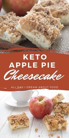 Keto Apple Pie, Apple Pie Cheesecake Bars, Keto Cheesecakes, Keto Favorites, Apple Pie Cheesecake, Apple Cheesecake Bars, Rich Cheesecake, Keto Bars, Pie Cheesecake