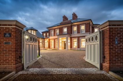 Modest simple classical family home | Des Ewing Residential Architect Elliptical Staircase, Des Ewing, Surrey House, House Courtyard, Classical Villa, Mansion Homes, Irish Houses, Classical House, Residential Architect