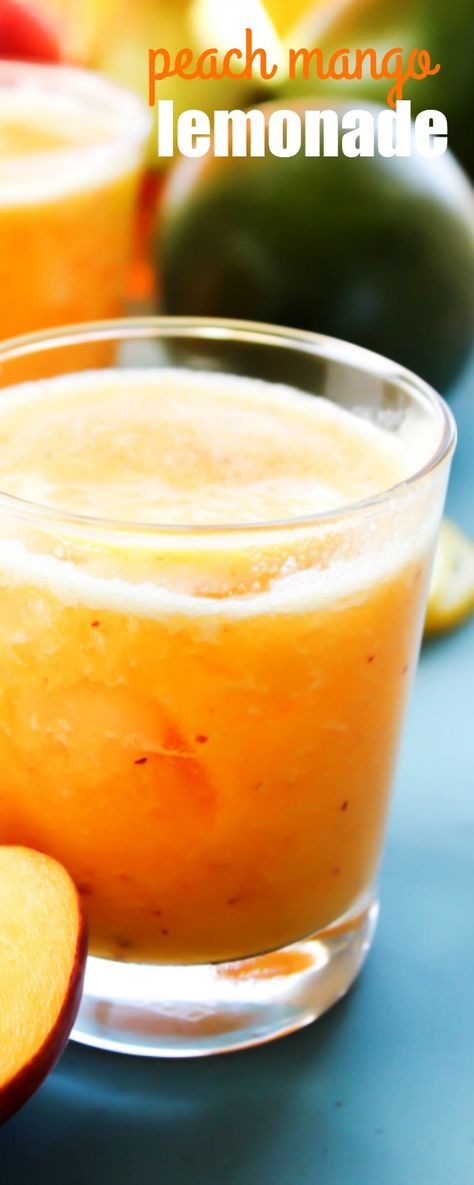 PEACH MANGO LEMONADE is a refreshingly easy recipe for a sweet summer drink that will become your favorite refreshment! Easy Refreshing Drinks, Peach Mango Smoothie, Easy Lemonade Recipe, Mango Tea, Mango Lemonade, Mango Drinks, Fresh Juices, Peach Lemonade, Peach Juice