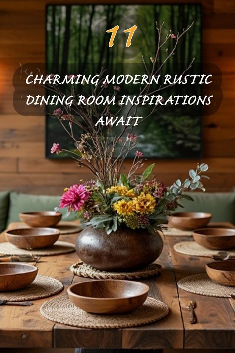 Explore 11 stunning ideas that blend modern style with rustic charm in your dining room. From warm wooden textures to vibrant floral arrangements, these inspirations will elevate your dining experience and create a welcoming atmosphere for family and friends. Rustic Centerpieces Dining Room, Modern Rustic Dining Room Ideas, Modern Rustic Dining Room, Rustic Dining Room Ideas, Rustic Dining Table Decor, Modern Rustic Dining Table, Dining Room Chandelier Modern, Interior Room Decoration, Dining Room Design Ideas