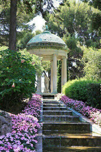 MY ALL (L.S. MPREG) - Quatre - Page 3 - Wattpad Garden Pavilion Aesthetic, Grecian Garden, Pretty Stairs, Covered Gazebo, Huntington Gardens, Grecian Style, Gazebo Pergola, Garden Gazebo, Formal Gardens