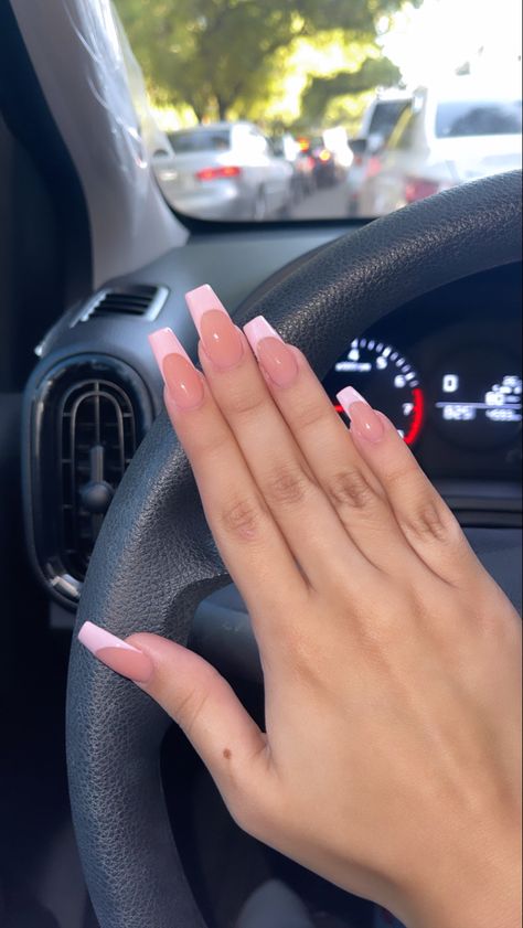 Pink French Nails Square Long, Basic Pink French Tip Nails, Light Pink French Tip Nails Ballerina, Cute Pink Nails French Tip, Light Pink French Tip Nails Acrylic Almond, Light Pink French Tips Coffin, Ballerina Nails Pink French, Pink French Tip Nails Medium Length, Pink French Nails Coffin