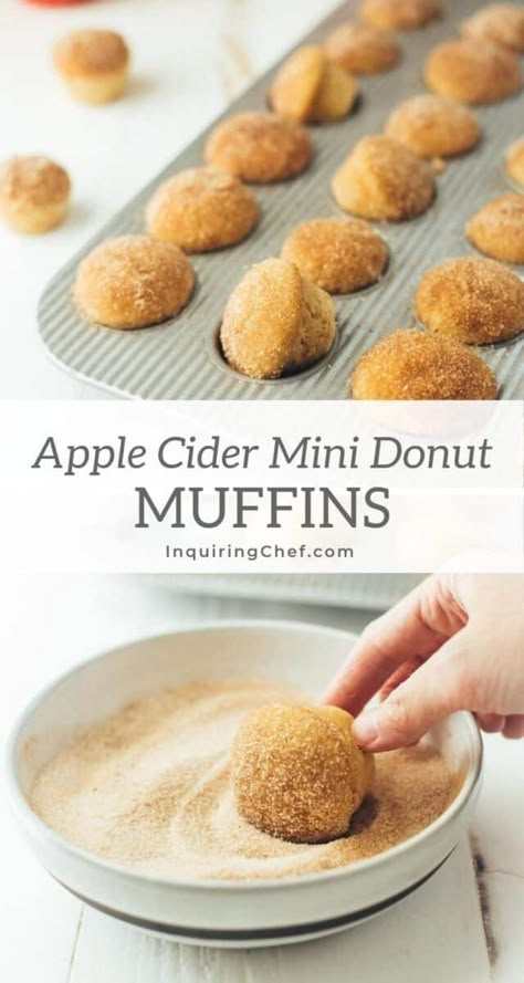 Apple Cider Donut Mini Muffins | Inquiring Chef Apple Cider Muffins, Cider Donuts Recipe, Apple Cider Recipe, Healthier Options, Apple Cider Donuts, Homemade Donuts, Baking Business, Holiday Dessert, Baked Donuts