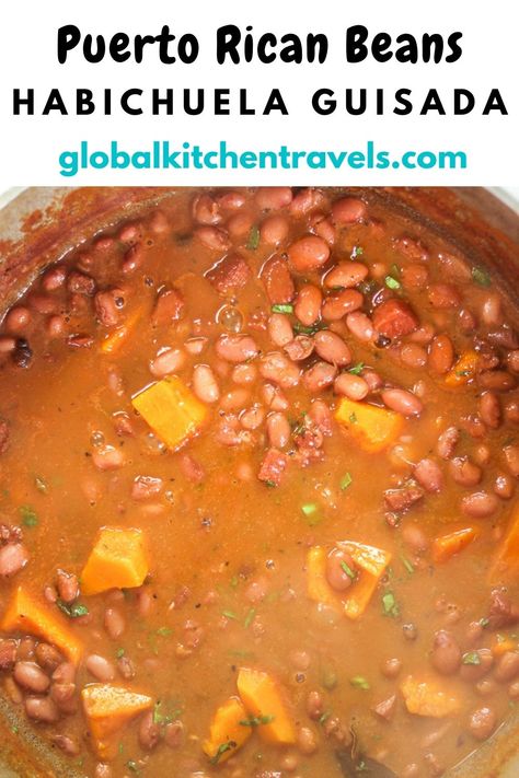 Habichuela Gui.sada is the perfect recipe to enjoy your Rice & Beans. Learn how to make authentic Puerto Rican Stewed Beans #beans #caribbeanrecipes #puertoricanfood Red Beans Puerto Rican Recipe, Abichuela Guisada Puerto Rican, Puerto Rican Recipes Beans, Puerto Rican Red Beans Recipes, Puerto Rican Stewed Beans, Pinto Bean Recipes Puerto Rican, Puerto Rican Rice And Beans Recipe, Spanish Pinto Bean Recipes, Puerto Rican Habichuelas