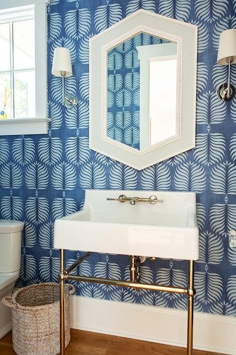 Preppy Powder Room, Coastal Wallpaper Powder Room, Powder Room Wallpaper Blue, Serena And Lily Powder Room, Nantucket Powder Room, Serena And Lily Wallpaper Bathroom, Blue And White Powder Room, Serena And Lily Bathroom, Granada Wallpaper Serena And Lily