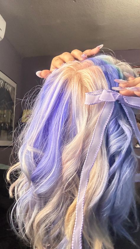 Cute Hair Color Combos, Blonde Hair With Color Highlights, Funky Hair Colour, Fun Color Hair, Fun Hair Colors, Unique Hair Color Ideas, Pink And Blue Hair, Multicolor Hair, Hair Dye Tips