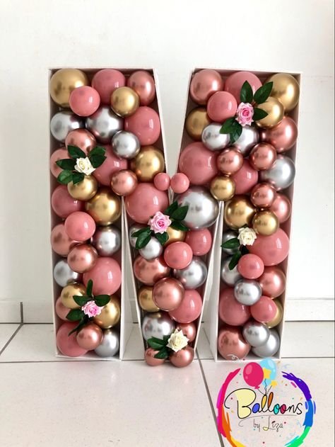 Letter Balloon Mosaic, Letter Filled With Balloons, Balloon Filled Letters, Letters Filled With Balloons, Balloon Letters Diy, Balloon Mosaic Letters, Therapeutic Classroom, Balloon Boutique, Rose Gold Number Balloons