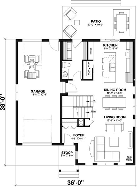 House Plan 76563 - Traditional Style with 1687 Sq Ft, 3 Bed, 2 Ba Small House Blueprints, 1 Car Garage, 2 Bedroom House Plans, Vintage House Plans, Home Design Floor Plans, Farmhouse Traditional, Farmhouse Style House Plans, Small House Design Plans, Cottage Plan