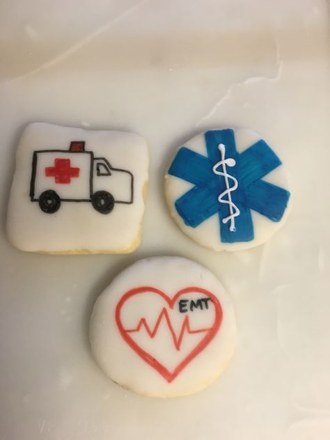 Ambulance EMT Cookies Ems Cookies Decorated, Ambulance Cookies, Ambulance Themed Party, Medical Medium Cookies, Ems Ornaments, Christmas Cookies, Cookie Recipes, Sugar Cookie, Christmas