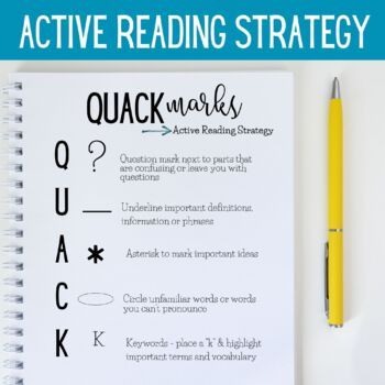 If you are looking for a simple and effective active reading strategy or annotation guide for your classroom, try QUACK marks! The phrase is catchy and students will remember the annotating process with these great simple reference pages. This resource includes a full page (8.5 X11) printable along ... Annotating Informational Text, Annotation Strategies, Annotation Guide, Simple Reference, Active Reading Strategies, Student Binders, Reading Strategy, Classroom Hacks, Teaching High School English