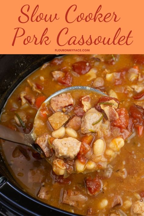 Cassoulet Recipe Slow Cooker, Pork Cassoulet Recipe, Pork Stew Meat Recipes, Cubed Pork, Thicken Stew, Sausage Cassoulet, Cassoulet Recipe, Pork Stew Meat, Pork Stew Recipes