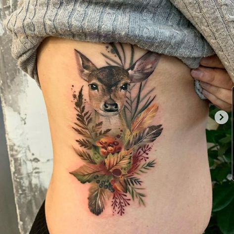 Deer Tattoo For Women, Buck Tattoo For Women, Woodlands Tattoo, Buck And Doe Tattoo, Women Deer Tattoo, Deer Tattoos For Women Beautiful, Deer Tatoos Woman, Deer Tattoo Thigh, Moose Tattoo For Women