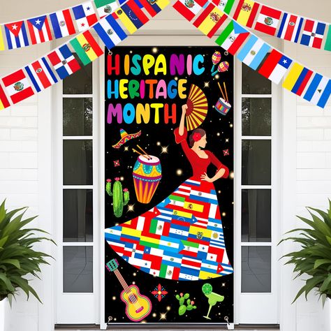 PRICES MAY VARY. You will receive: our Hispanic Heritage Month Decorations includes 1pc Hispanic Heritage Month door cover and 1pc latin american flags, the size of each small flag is 12*8 inch, unfolded to be able to decorate a large area; the size of our door banner is 70.8*35.4 inch, enough to be used in the Hispanic Heritage Month Attractive design: The design of our Spanish classroom decorations is very attractive, the door cover is printed with the slogan “HISPANIC HERITAGE MONTH”, and the Mexico Themed Classroom, Hispanic Heritage Month Classroom Door, Hispanic Heritage Month Decorations, Latin American Flags, Hispanic Heritage Month Bulletin Board, Month Decorations, Hispanic Heritage Month Crafts, Classroom Christmas Crafts, Spanish Classroom Decor