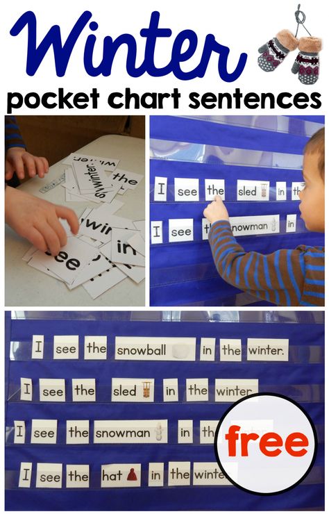 These winter pocket chart sentences are perfect for kids just learning to read - and they're FREE to download! They're great for learning winter vocabulary, too! Christmas Pocket Chart Activities, Winter Vocabulary, Pocket Chart Center, The Measured Mom, Measured Mom, Pocket Chart Activities, Pre Reading Activities, Winter Kindergarten, Kindergarten Centers