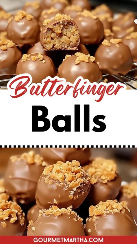 Love Butterfinger? These no-bake Butterfinger Balls are the perfect bite-sized treat, blending creamy peanut butter, crunchy Butterfinger pieces, and rich chocolate. Ideal for holidays, parties, or an anytime snack, these are simple to make and irresistible! Get the recipe and start cooking today #ButterfingerBalls #NoBakeTreat #EasyDesserts #HolidayBaking #PeanutButterLovers #ChocolateDesserts #SweetTreats #PartySnacks #YummyDesserts #SimpleRecipes Fun Finger Desserts, Butter Finger Balls Recipe, Butterfinger Cake Balls, Easy Party Sweet Treats, Copycat Butterfinger Recipe, Best Finger Foods For Parties Dessert, Butterfinger Chips Recipes, Butterfinger Peanut Butter Balls, Healthy Butterfinger Recipe