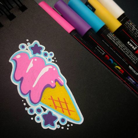 #icecream #sketch ▪ ️▪️ ▪️ #illustratorsoninstagram #illustration #posca #uniposca Posca Drawing Ideas, Posca Drawing, Paint Pen Art, Posca Pen Art, Posca Paint Markers, Candy Drawing, Posca Markers, Markers Art, Posca Pens