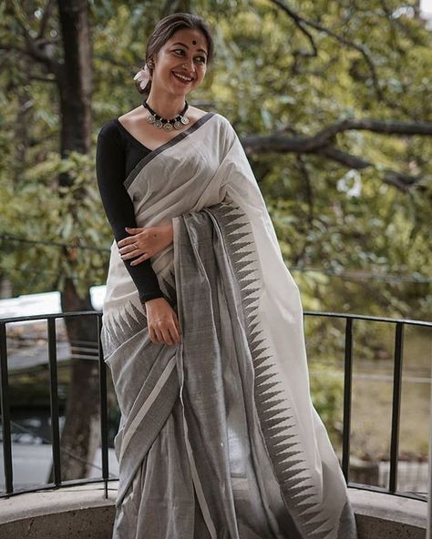 Amrapali Boutique, Cotton Saree Blouse Designs, Indian Sari Dress, Grey Saree, Khadi Saree, Cotton Saree Designs, Sari Blouse Designs, Indian Saree Blouses Designs, Saree Blouse Patterns