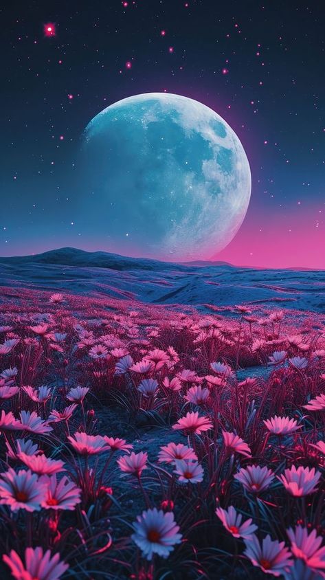 Story background of moon flower landscape astronomy. | premium image by rawpixel.com / Boom Iphone Neon Wallpaper, Neon Wallpaper Iphone, Iphone Wallpaper Galaxy, Wallpaper Galaxy, Story Background, Big Moon, Wallpaper Iphone Wallpaper, Galaxy Background, Wallpaper Flower