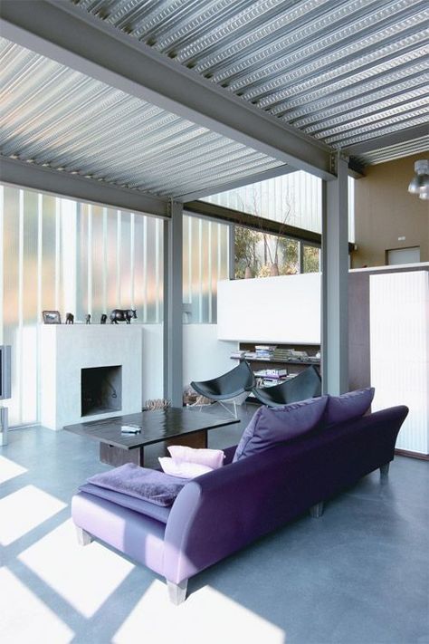 Wabi Sabi House, Purple Couch, Metal Building Designs, Metal Beam, Steel Frame House, Dining Room Contemporary, Steel Deck, Loft House, Metal Building Homes