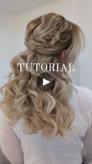 Updo Curled Hairstyles, Wedding Hairstyles Half Up Half Down Side Simple Hair Tutorials, Half Up Wedding Hair Video, Half Up Half Down Wedding Hair Video, Half Up Half Down Wedding Hair Tutorial, Wedding Hair Tutorial Videos, How To Do Curls, Hair Down With Braid, Curled Wedding Hair