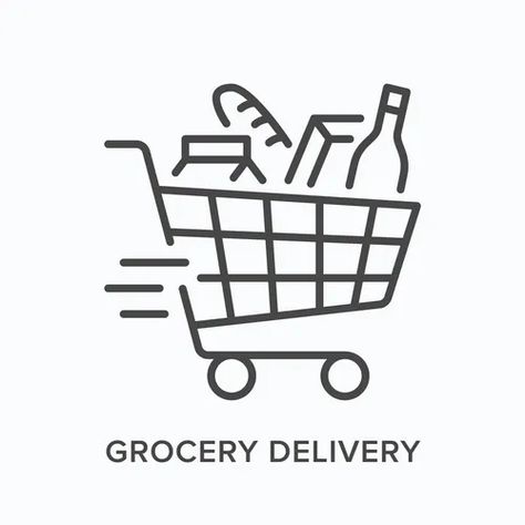 Shopping cart grocery products online delivery Vector Image Shopping Cart Logo, Delivery Icon, Cart Logo, Grocery Products, Grocery Basket, Grocery Cart, Fruit Icons, Food Logo Design, Online Delivery