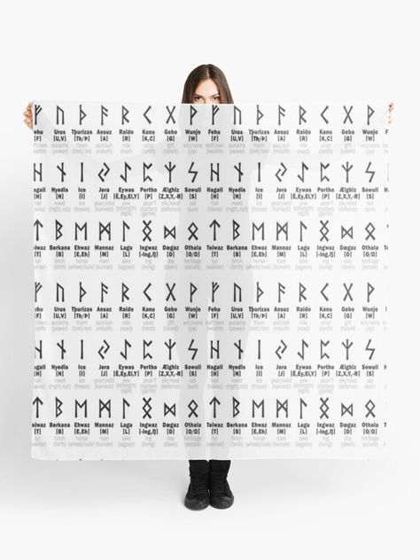 "Rune Chart - Runes" Scarf for Sale by serpentsky17 | Redbubble Rune Chart, Birth Runes, Rune Viking, Scarf Design, Runes, Vikings, Sell Your Art, Tattoos, Crochet