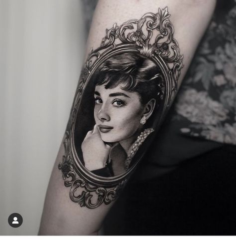 Women Looking In Mirror Tattoo, Finger Portrait Tattoo, Mirror Mirror On The Wall Tattoo, Grandma Portrait Tattoo, Vintage Portrait Tattoo, Framed Portrait Tattoo, Portrait Frame Tattoo, Victorian Mirror Tattoo, Portrait Tattoos For Women