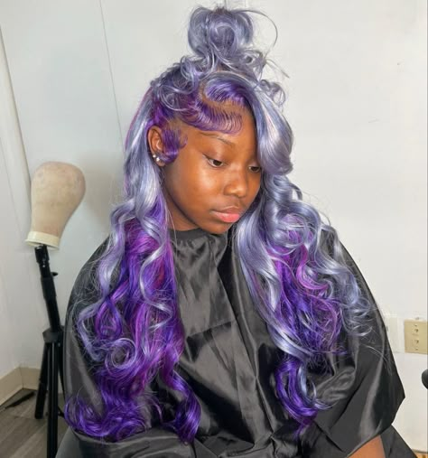 Cute Wigs With Black And Peekaboo Lavender, Purple Hair Lace Wig, Purple And Black Lace Front Wig, Pink And Purple Wig Install, Lavender Purple Lace Front Wig, Teenage Hairstyles, Glamour Hair, Frontal Wig Hairstyles, Cute Braided Hairstyles