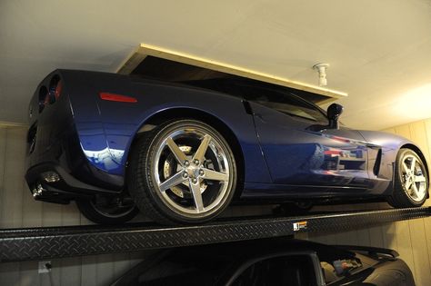 DIY 101: Fitting a 2-car lift in a short garage - LotusTalk - The Lotus Cars Community Car Stacker, Garage Car Lift, Garage Solutions, Garage Lift, Garage Roof, Mechanic Shop, Garage Floor Tiles, Garage Workshop Organization, Mechanic Garage