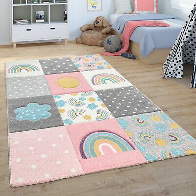 (eBay) Children's Rug Child's Room Play Rug Rainbow Clouds Pink Grey White Carpet Fitting, Play Rug, Kids Rug, Childrens Rugs, Rainbow Cloud, Rainbow Kids, Grey And Beige, Beige Rug, Girls Room