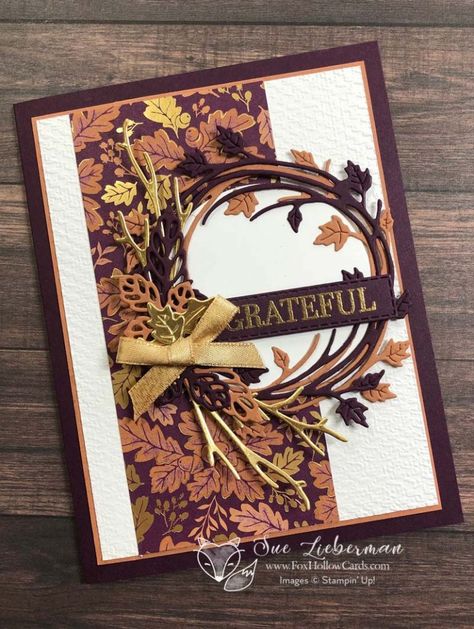 Su Sparkle Of The Season Cards, Su Sparkle Of The Season, Autumn Wreath Cards, Stampinup Fall Cards, Sparkle Of The Season Stampin Up Cards, Blackberry Beauty Stampin Up Cards, Stampin Up Thanksgiving Cards 2022, Stampin Up Sparkle Of The Season, Su Thanksgiving Cards