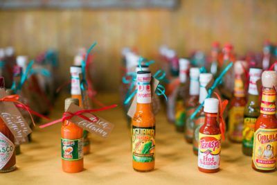 Mini Hot Sauce Wedding Favors, Mexican Bridal Shower Ideas, Hot Sauce Wedding Favors, Mexican Wedding Favors, Mexican Fiesta Bridal Shower, Mexican Inspired Wedding, Mexican Bridal Showers, Fiesta Shower, Mexican Themed Weddings