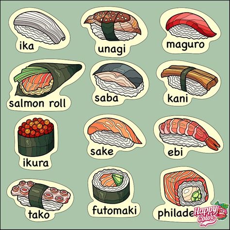 Sushi Names, Salmon Roll, Zen Colors, Game App, Happy Colors, Colorful Pictures, Sake, Digital Art, Color