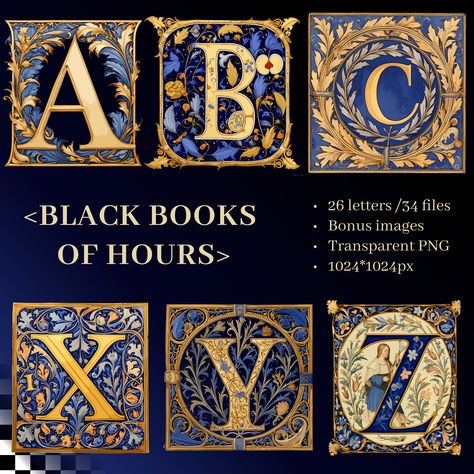 Morgan Black, Design Digital, Book Letters, Black Books, Book Of Hours, Alphabet Book, Medieval Manuscript, Illuminated Letters, Alphabet Art