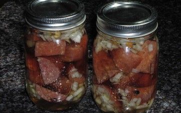 Pickled Kielbasa, Pickled Kielbasa Recipe, Pickled Bologna, Canning Sauces, Hot Sausage Recipes, Pickled Meat, Pickled Sausage, Kielbasa Recipe, Pickled Recipes