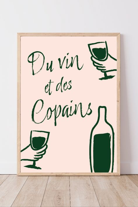 Affiche/Poster cuisine apéro - Découvrez notre collection d'affiches uniques et créatives! Kitchen Poster Ideas, Kitchen Pictures Decor Wall Art, Wine Store Design, Art Du Vin, Printable Wall Collage, Poster Green, Friends Poster, Green Wall Decor, Room Wall Decoration