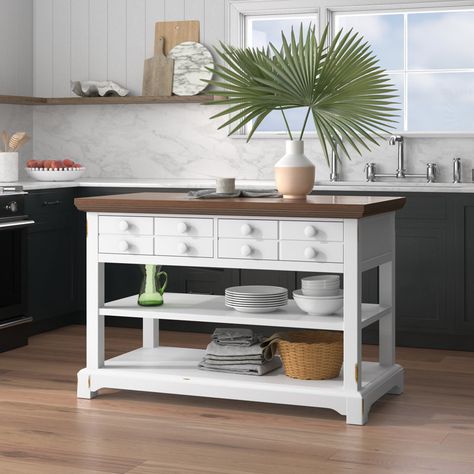 Beachcrest Home Orla 54'' Wide Rolling Kitchen Island & Reviews | Wayfair Antique Island, Heritage Kitchen, Casual Kitchen, Kitchen Island Plans, Rolling Kitchen Island, Pantry Laundry, 2024 Kitchen, Kitchen Island Cart, Wood Kitchen Island