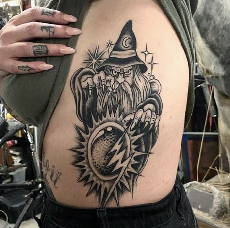 Evil Wizard Tattoo, Electric Wizard Tattoo, Traditional Wizard Tattoo, Wizard Tattoo Design, Az Logo, Scenery Tattoo, Wizard Tattoo, Castle Tattoo, Traditional Tattoo Designs