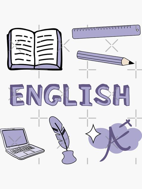 "Light Purple English School Subject Sticker Pack" Sticker by The-Goods | Redbubble All Subjects Wallpaper, Esp Subject Design Aesthetic, E.s.p Subject Design, Subject Design Notebook English, Subject Border Design, English Subject Wallpaper, Tle Subject Design For Notebook, School Book Covers English, English Wallpaper School