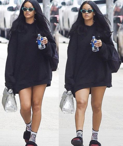 Socks Outfit, Slides Outfit, Cosy Outfit, Rihanna Style, Sock Outfits, Chill Outfits, Embroidered Hoodie, Ladies Dress Design, Fashion Killa