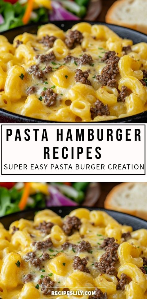 I can't get enough of this super easy pasta burger creation! It's the perfect blend of cheesy pasta and savory ground beef that will have everyone asking for seconds. Perfect for a weeknight dinner or a cozy weekend meal. Try this recipe and enjoy the comforting flavors! Cheese Burger Pasta Recipes, Burger Pasta Recipes, Hamburger Meatballs, Burger Pasta, Food Combos, Cream Cheese Pasta, Hamburger Dishes, Cozy Weekend, Hamburger Casserole