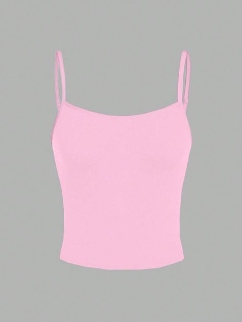 Baby Pink Casual Collar  Knitted Fabric Plain Cami Embellished Slight Stretch  Women Clothing Pink Tank Tops, Light Pink Tank Top, Moana Movie, Baby Pink Top, Strawberry Soda, Pink Plain, Light Pink Tops, Taylor Swift Outfits, Tan Top