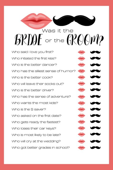 Bridal Shower Games Free Printables, Game For Friends, Funny Truth Or Dare, Bridal Shower Question Game, Marriage Games, Bridal Shower Games Funny, Fun Wedding Games, Bridal Shower Bachelorette Party Ideas, Would She Rather