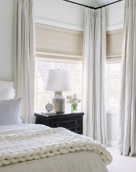 Natural Woven Shades Living Room, Woven Wood Shades On French Doors, Linen Roman Shades With Curtains, Roman Shades With Curtains Bedroom, Woven Window Treatments, Roman Shades Bedroom With Curtains, Organic Modern Window Coverings, Layered Window Treatments Living Room, Shade With Curtains