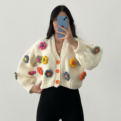 Daisy Cardigan, Knitted Jackets Women, Cardigan Handmade, Unique Cardigan, Handmade Sweater, Chunky Cardigan, Chunky Knit Cardigan, Valentines Day Gifts For Her, Women Christmas